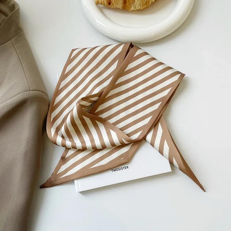 Simple temperament khaki scarf female double -sided narrow ribbon spring and decorative scarf