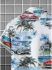 Men's Casual Short - Sleeve Shirt with Coconut Tree & Car Prints, Made of Polyester Fiber, Mixed Color, Multiple Specifications Available, Suitable