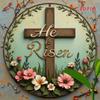 He Is Risen Easter Cross Metal Sign 7.8 Inch Vintage Floral Religious Wall Art Resin Decor