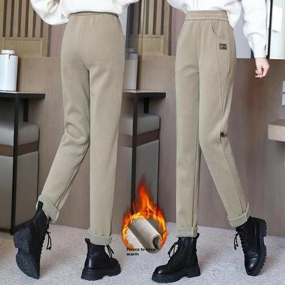 Autumn/Winter Fleece-Lined Thickened Casual Pants Slimming Fashionable High-Waisted Warm Trousers Straight Copper Fle