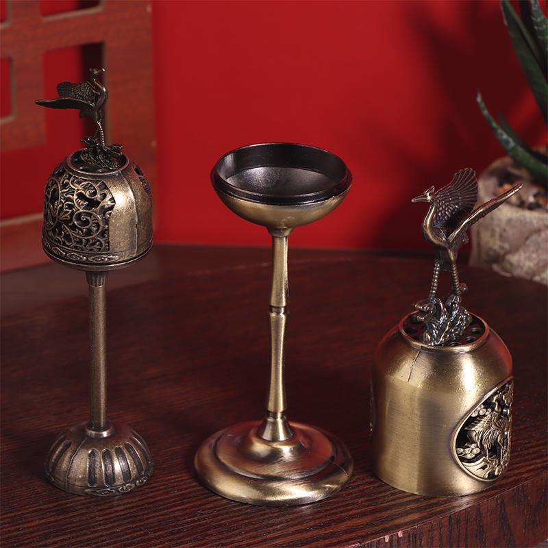 Metal Standing Crane Hollow Lamp Sandalwood Fragrance Censer Smoking Backflow Incense Holder Tea House Ornaments Home Decor