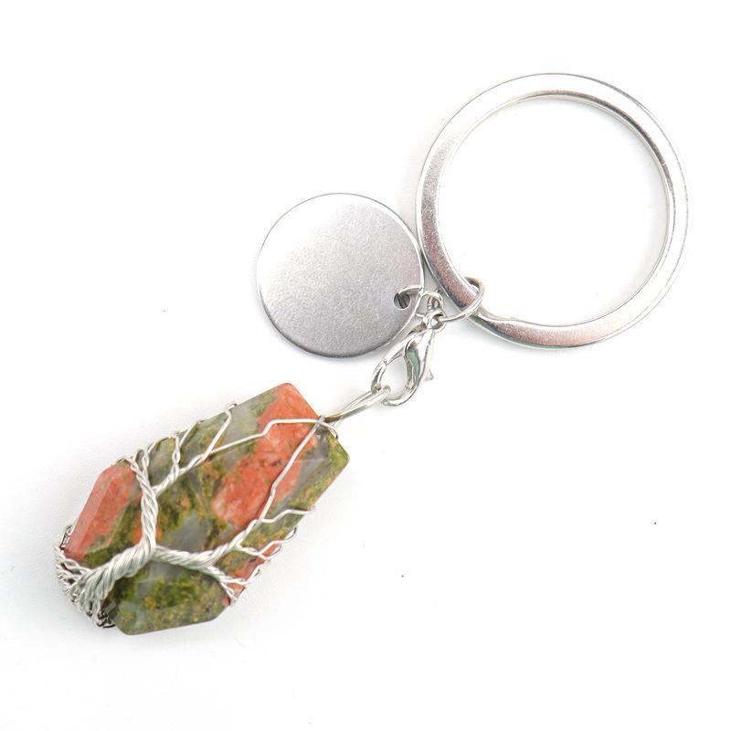 Hand-Wound Natural Stone Crystal Octahedron Keychain Keychain Bag Pendant K15