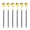 Juego de cucharas con mango largo dorado de 6 uds., juego de cubiertos de acero inoxidable mate, bebida agitadora pulida, helado, postre, cuchara para té, vajilla