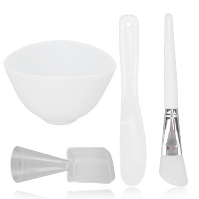 4-teiliges Gesichtsmasken-Schüssel-Set Messlöffel Spatel Silikonpinsel Waschbarer Hautmasken-Applikator Weiß