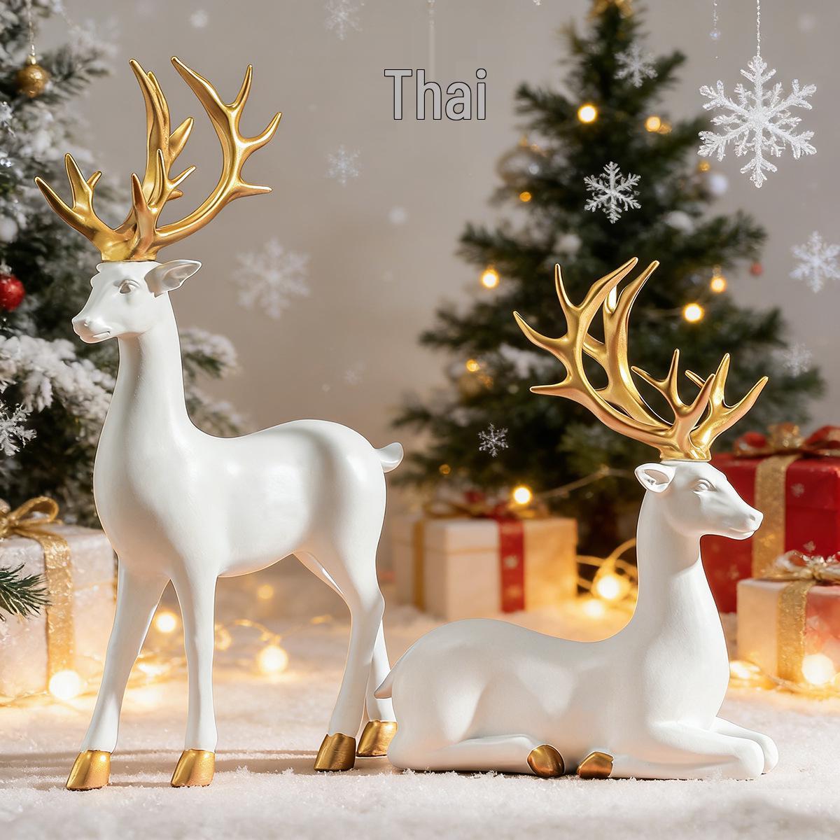 Large European-Style Deer Resin Ornament for Christmas Decoration - Ideal for Entrance, Wine Cabinet, or Display