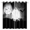 2pcs/set Horror Halloween Window Curtain Full Moon Night Tomb Iron Gate Back Room Home Bedroom Decor Blackout Polyester Curtains