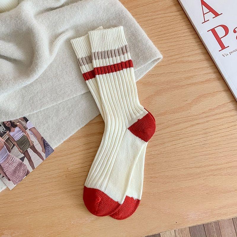 Female Autumn and Winter New Year New Year Festive Red Tube Pile Socks