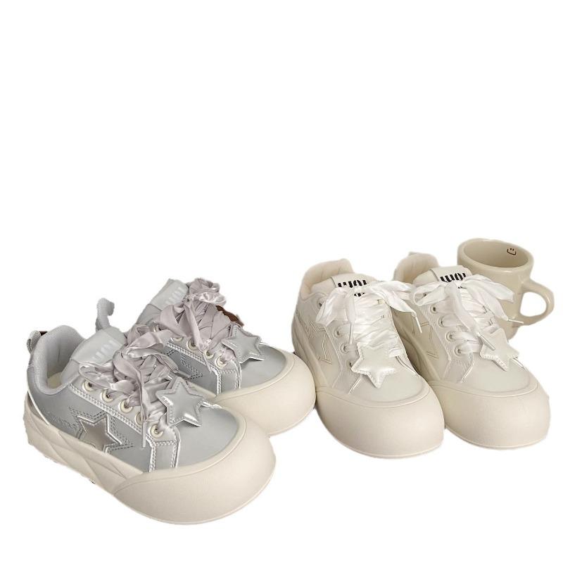 Fat Fufu Platform Star Board Shoes Female Autumn Students Retro Heightening Casual White Shoes
