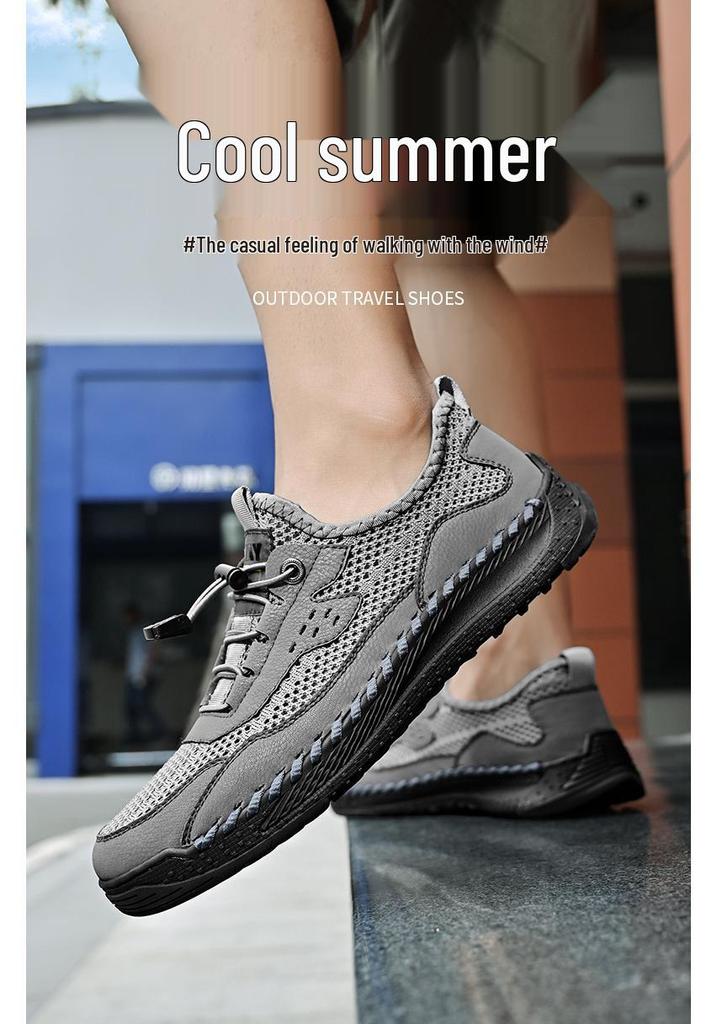 2022 Men's Summer Casual Leather Mesh Shoes – Fashionable & Breathable Handmade Design