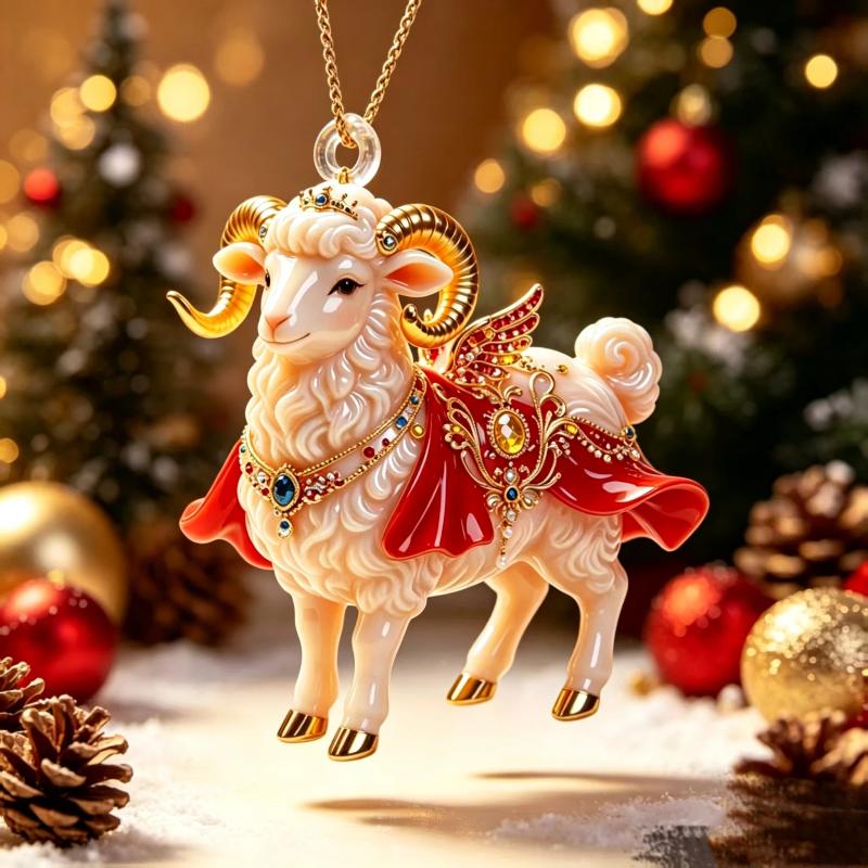 2D Flat Goat Hanging Ornament 1Pc Premium Acrylic Animal Pendant for Christmas Winter Holiday Home Decor