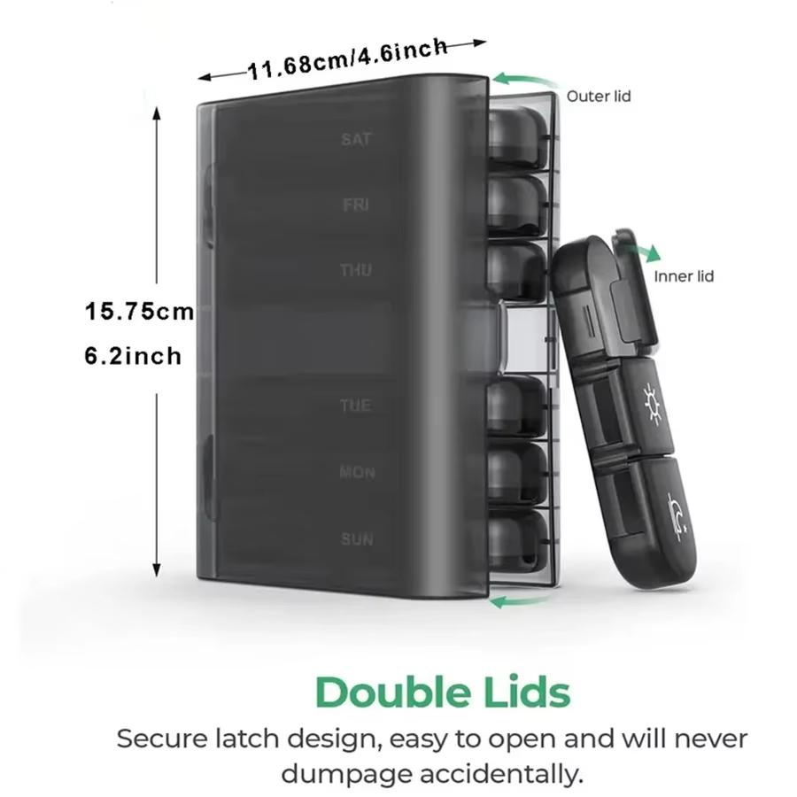 Weekly Pill Organizer Case Portable Travel Pill Box 7 Days Large Compartments for Vitamins Medicine Eating At Time First Aid Kit
