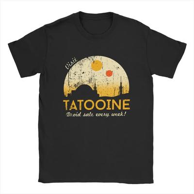 Besuchen Sie Tatooine T-Shirt für Herren Reine Baumwolle Vintage T-Shirt Rundhals T-Shirt Kurzarm Tops Einzigartig