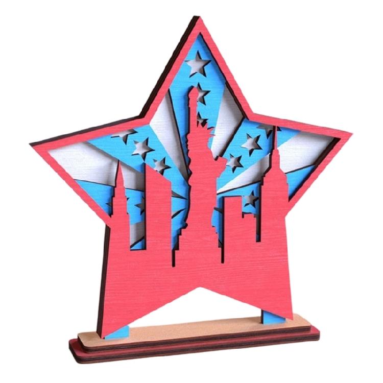 Artistic Wooden Star Desktop Ornament July 4th American Flag Table Display For National Holiday Decors