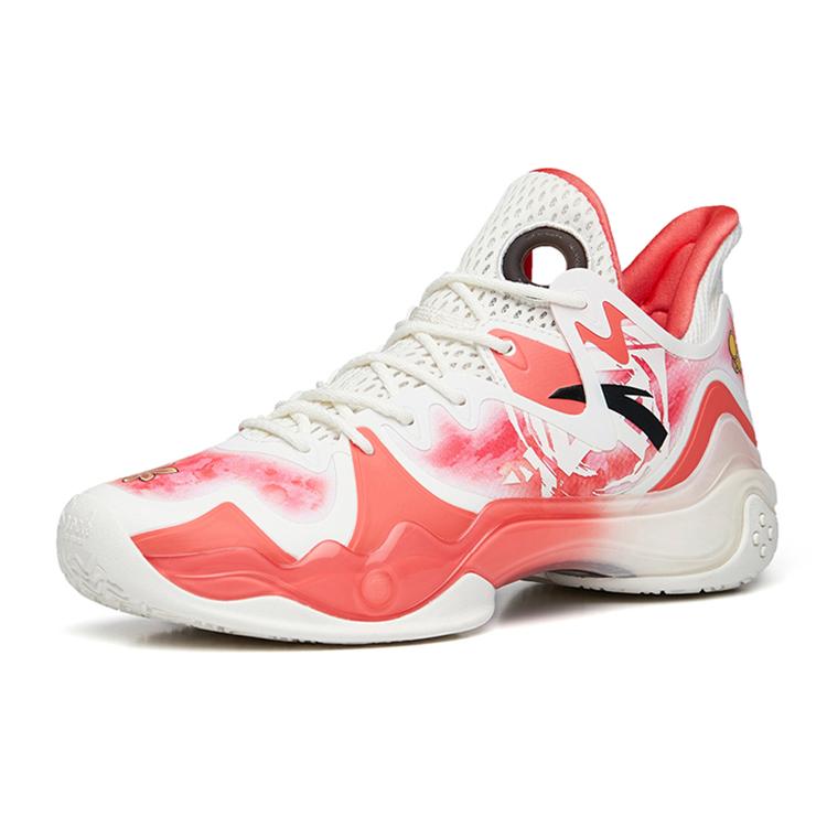 New Anta Shock Wave 4 Abrasion Resistant Slip Resistant Low Top Performance Basketball Shoes Men's White Pink 112231106-15