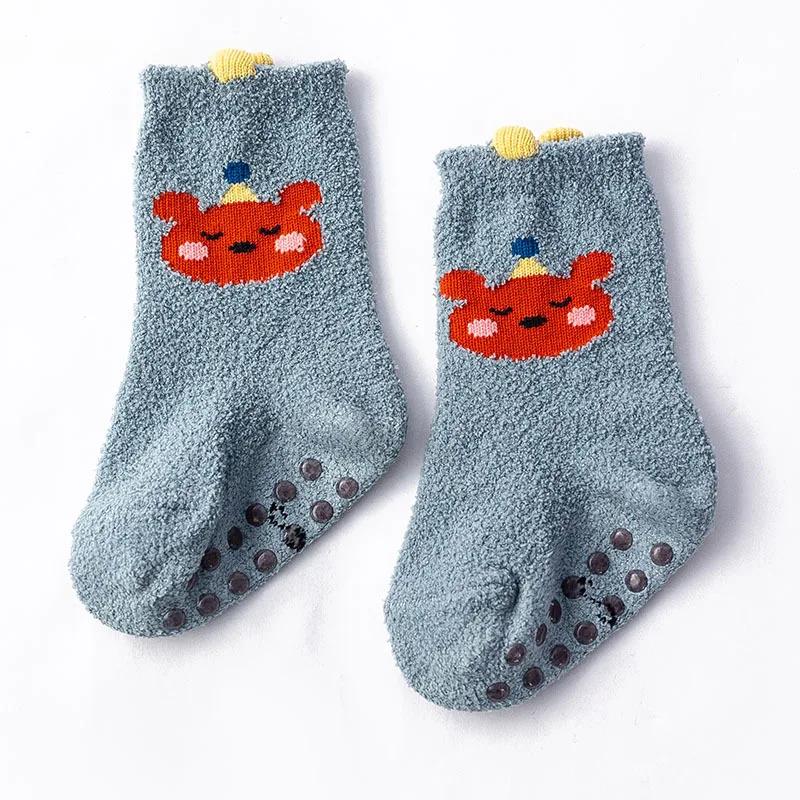 

0-36M Autumn Winter Baby Newborn Coral Velvet Dinosaur Socks Boys and Girls Thick Floor Socks Toddler Antislip Warm Sleep Socks M(1-3T)