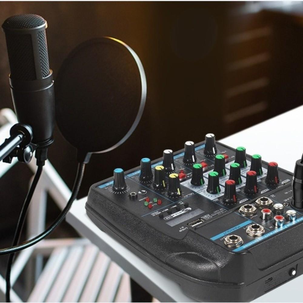 with 48V Phantom Power DJ Console Mixer 4-Channel USB Mixer Durable Audio Mixer