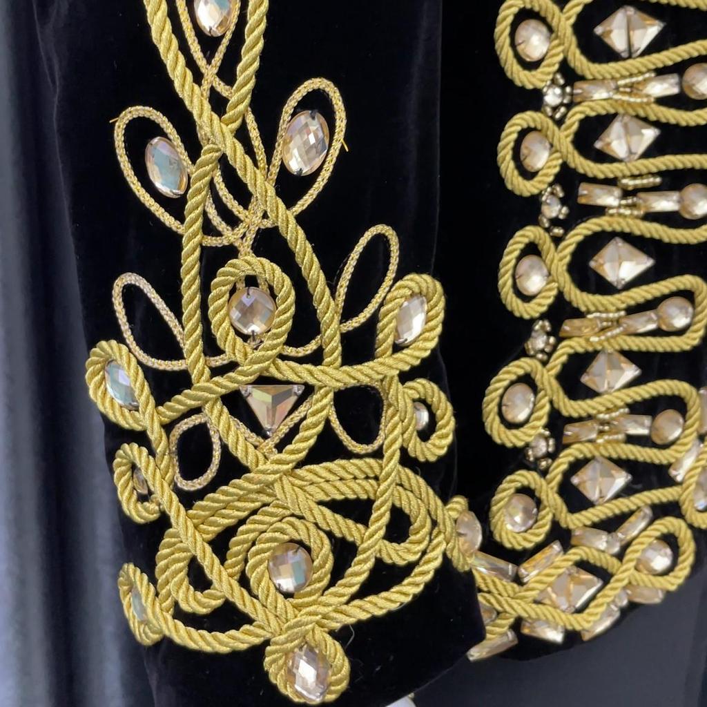 PYJTRL Męska marynarka z kryształkami z czarnego złota z haftem