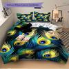 3Pcs Peacock Feather Pattern Printed Bedding Set, Breathable And Soft,(Includes 1 Duvet Cover And 2 Pillowcases, Quilt Not Included) Yy250815164