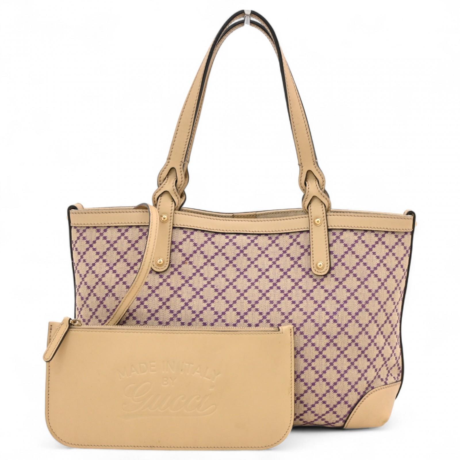 

Auth GUCCI Diamante Tote Bag Beige Purple gu5717cc
