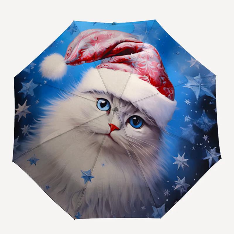 

1pc Christmas Cat Automatic Folding Umbrella, Sturdy And Durable Automatic Folding Umbrella with 8 Ribs, Convenient for Outdoor Use118