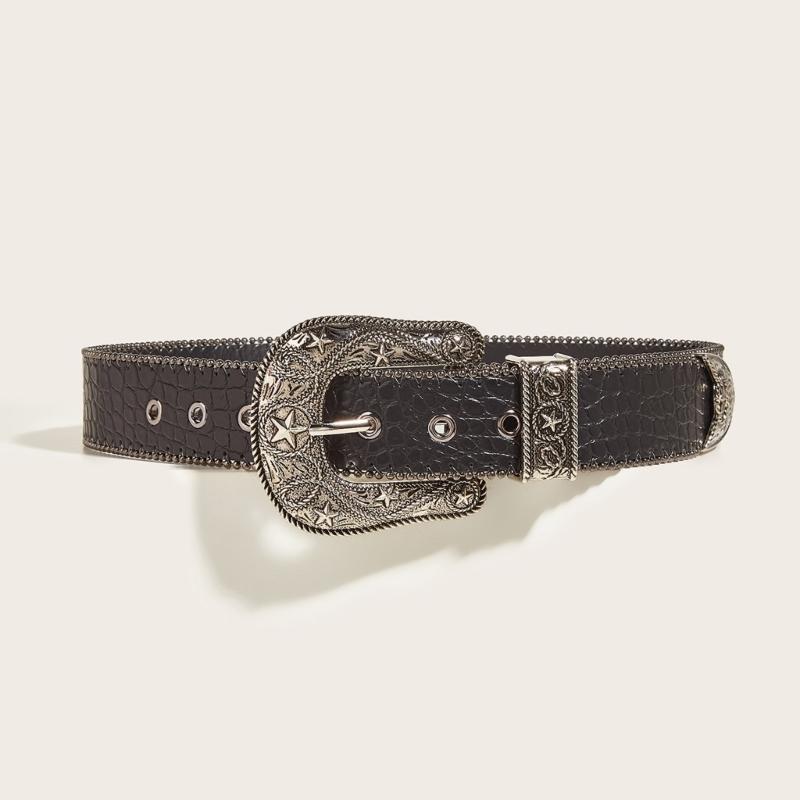 Relief Star Pattern Buckle Belts Woman Western Y2k Girls Belt for Jeans Men