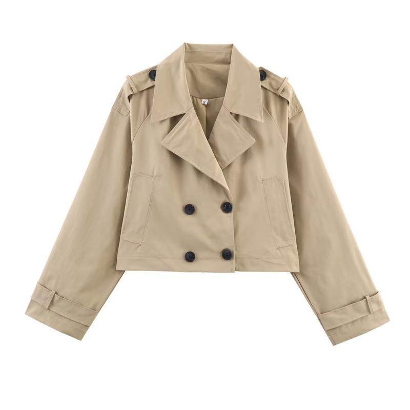 Women Double Breasted Lapel Short Trench Jacket Coat
