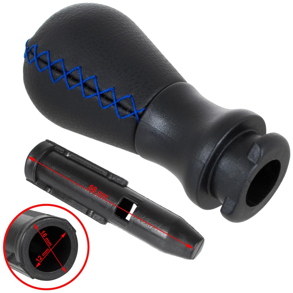 Citroen Berlingo I II Gear Shift Knob BLACK LEATHER + BLUE THREAD 5 SPEED + Adapter / Gear Shift Knob Lever Adapter 2 Pcs. SET