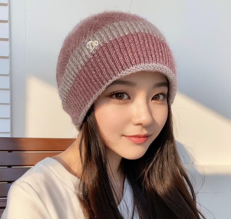 Woolen Hat, Women's Pile Hat, Autumn and Winter Thick Double-layer Warm Knitted Hat