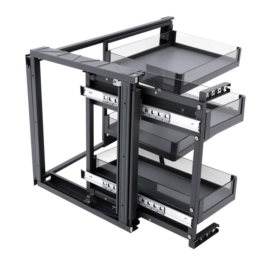 14 In Full Extension Blind Corner Pull Out, Cabinet Organizer Swing Out Tray, 2 Tier Magic Corner Lazy Susan Storage Solution