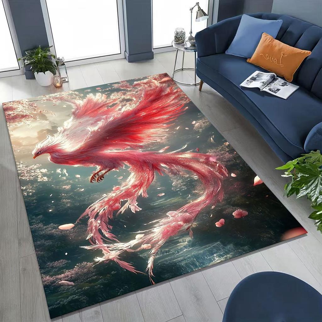 Colorful Rebirth Fire Phoenix Divine Bird Rug for Bedroom Living Room Sofa Home Doormat Decor, Large Kid Play Non-slip Floor Mat