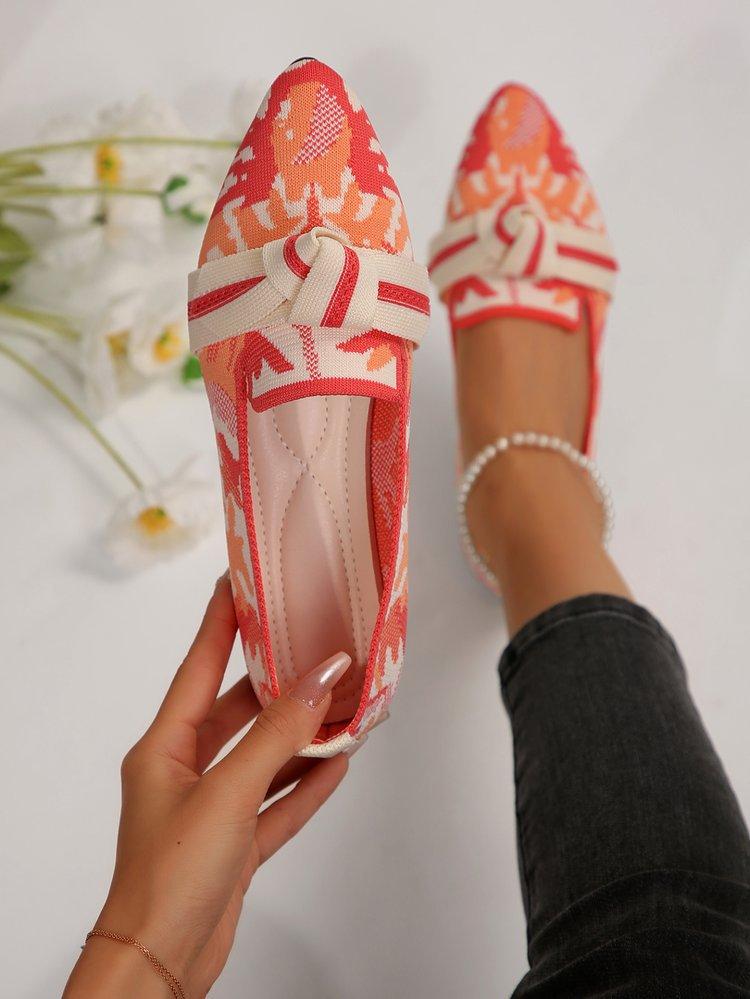 Schmal zulaufende flache Dameneinzelchuhe in Übergröße 2025 Mode Fliegenstrick Ein-Schlupf Schleife Lässig Atmungsaktiv Farbblockierung Einzel