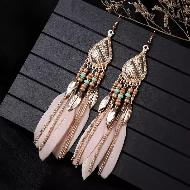 Kolczyki Boho z Piórami i Frędzlami - Eleganckie, Unikalne Wzornictwo dla Kobiet
