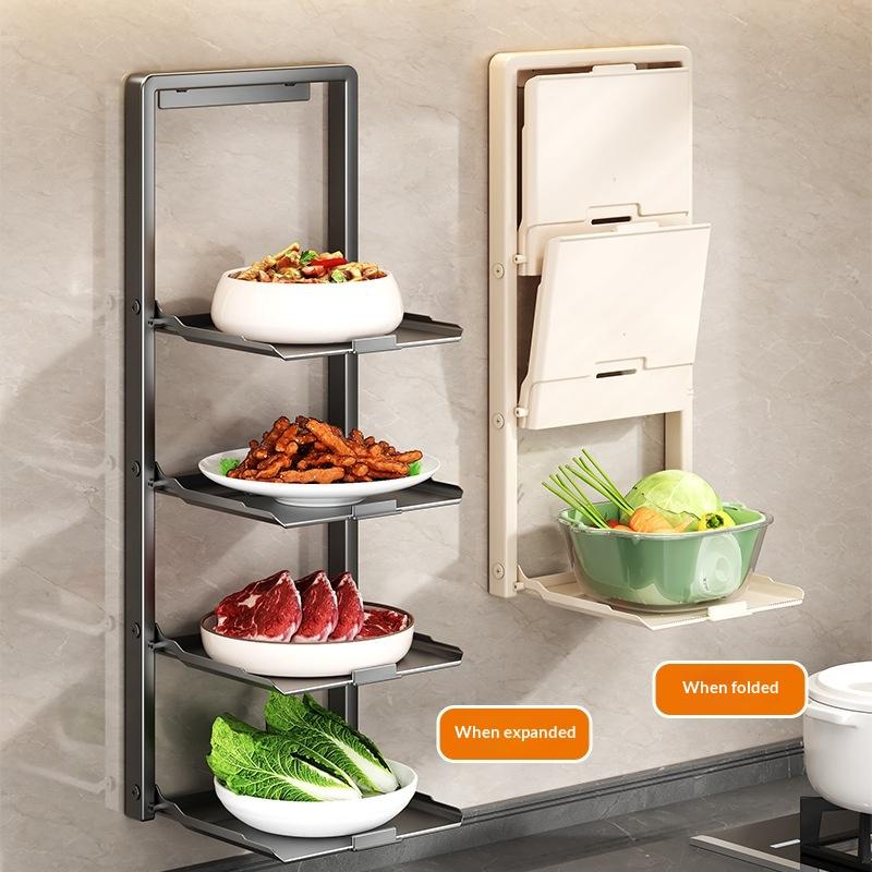Kitchen Storage Rack - Multi-Functional 2/3 Tiered Wonder Rack With Serving Tray - No Drilling Required Foldable
