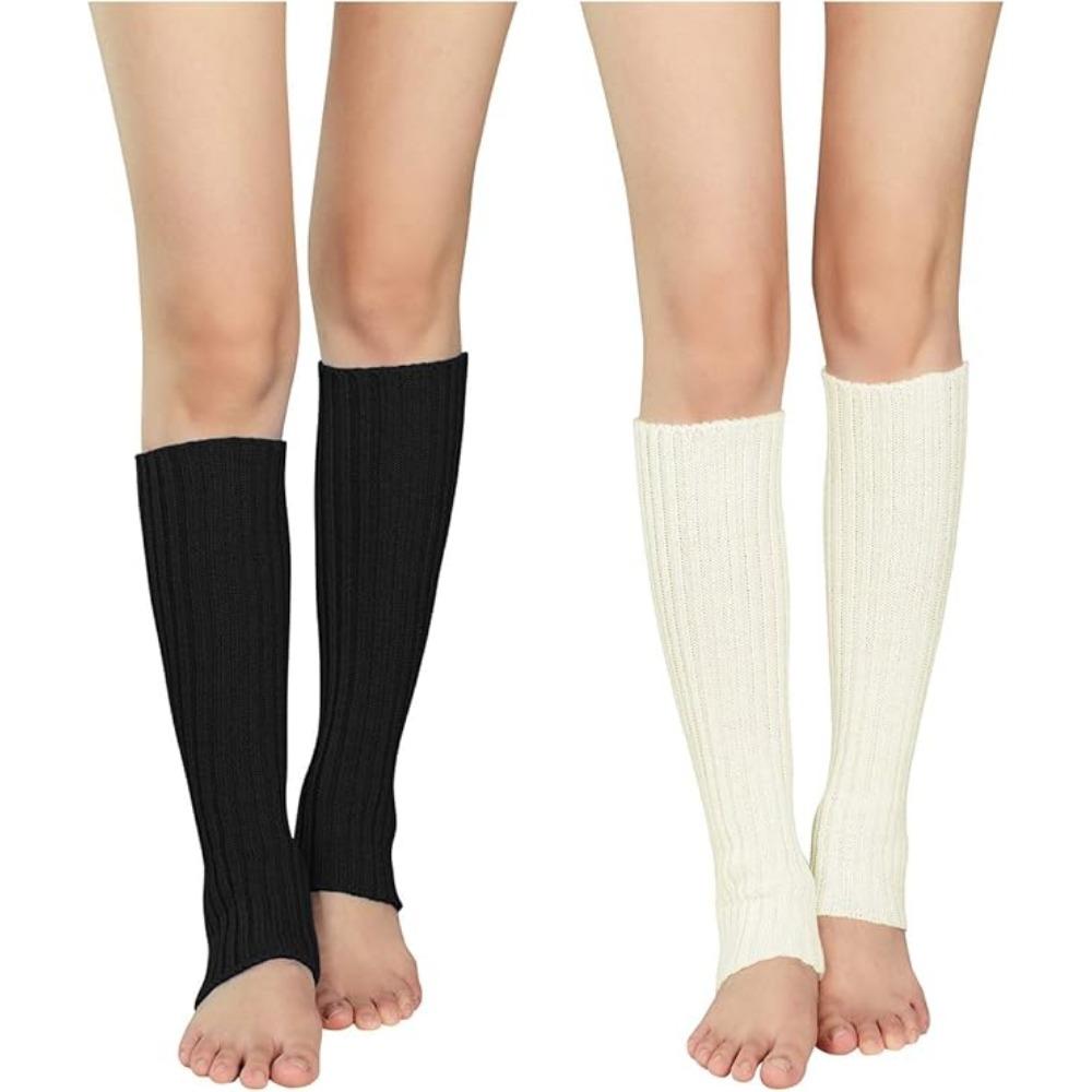 

Женские зимние теплые носки Неоновые вязаные гетры Ребристые яркие цветные носки без стопы Гетры разноцветные Один размер 2pcs белый/чёрный