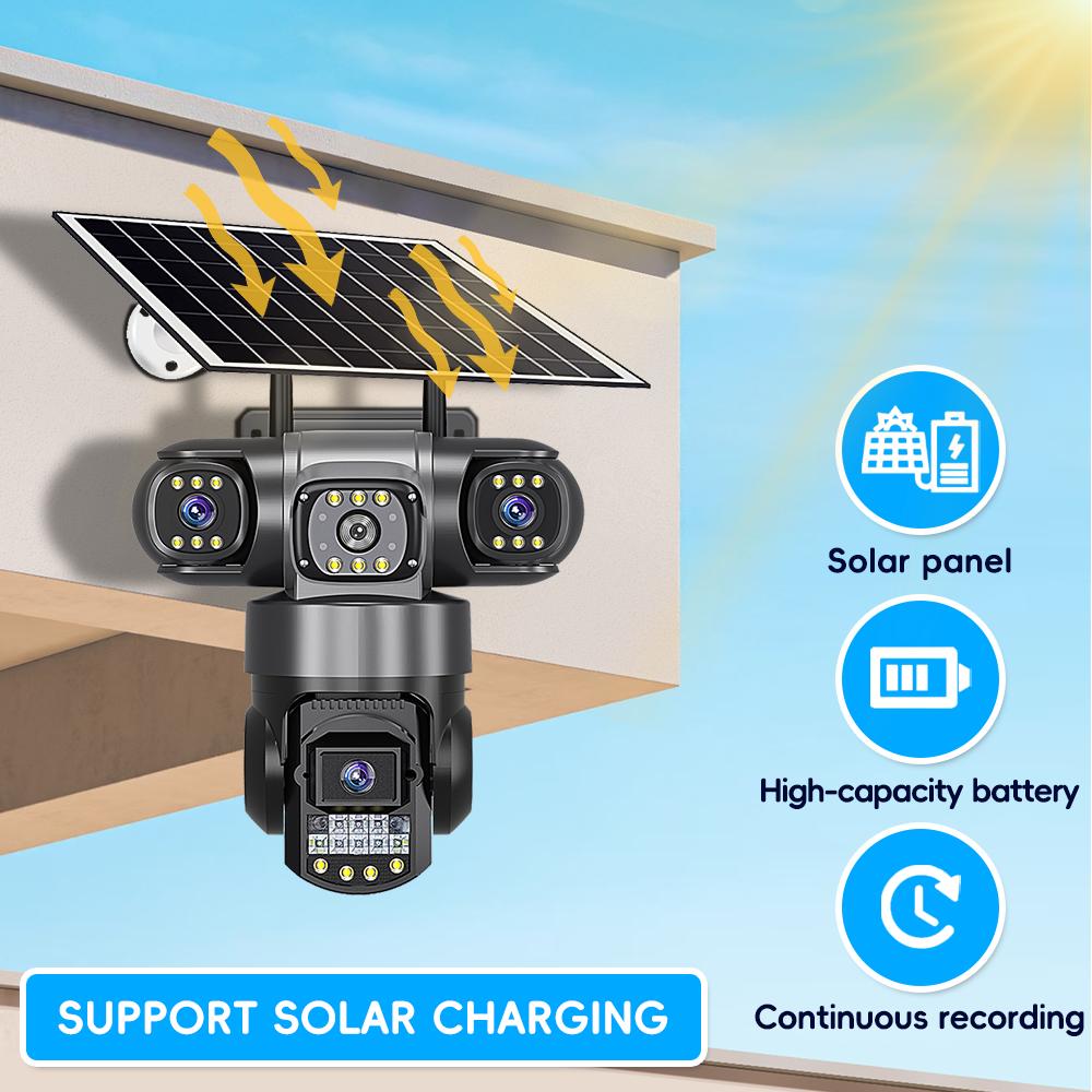 4G True Three-eye Three-lens Monitor with Night Vision and All-day Recording, Low Power Consumption Home AOV Solar Camera
