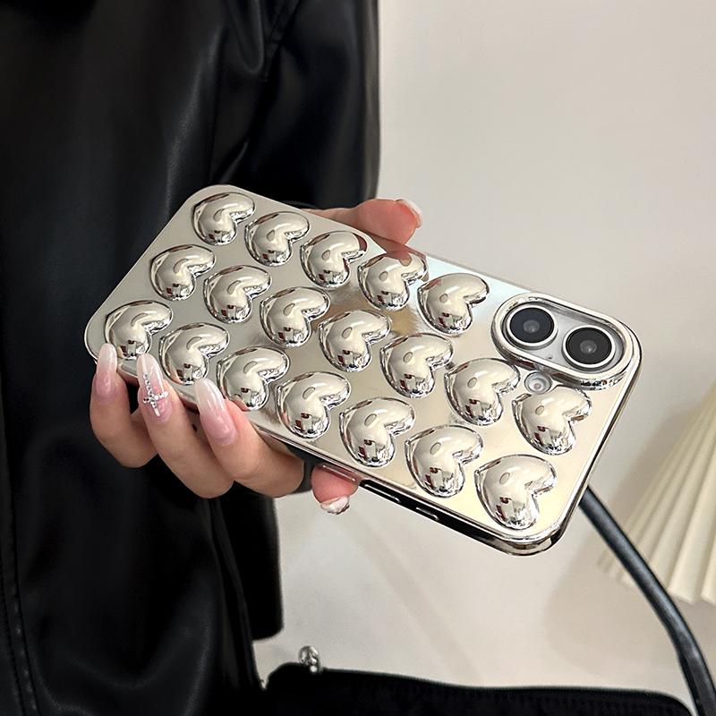 Einfache Stilvolle Silberne Liebesherz Handyhülle Für iPhone 17 Air 11 12 13 14 15 16 Pro Max Glänzende TPU Schutz-Rückseite