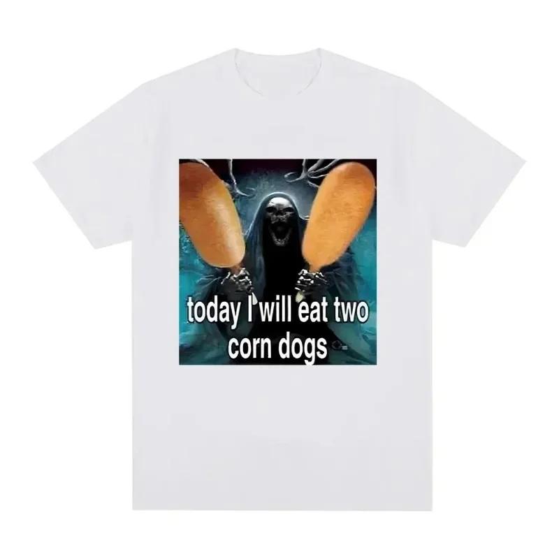 New Today I Will Eat Two Corn Dogs Graphic T-Shirt Skeleton Meme Men s Vintage Gothic Short Sleeve T-shirts Fashionable T-Shirts 4XL