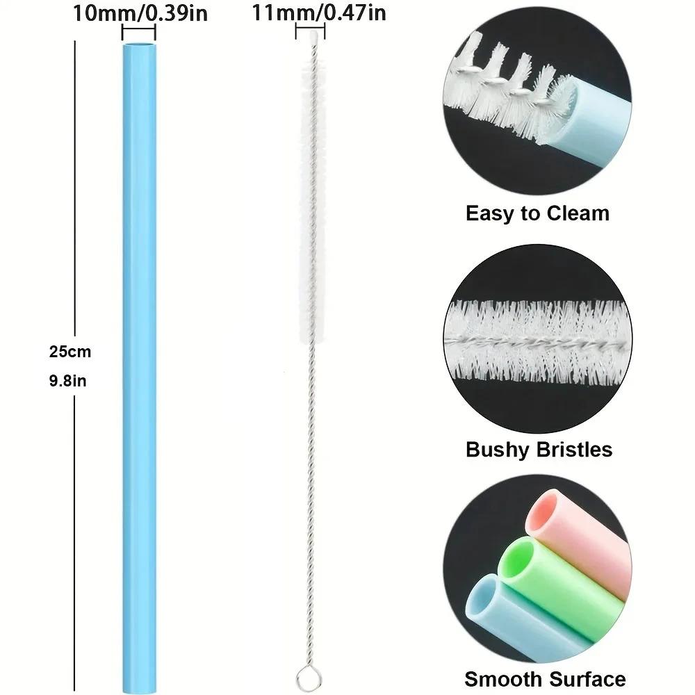 6 Pcs Replacement Long Silicone Straw With Brush Flexible Straws Compatible With Stanley 40/30 Oz Cup Cocktails Party Bar