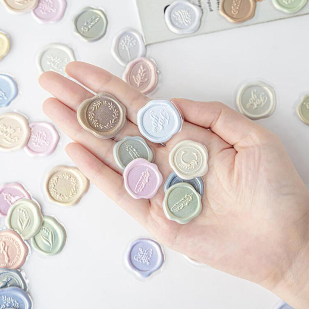 18pcs Vintage Wax Seal Stamp Stickers DIY Scrapbooking Journal Planner Decorations Envelope Plastic Sealing Wax Labels