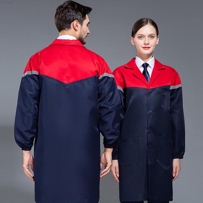 Custom Blue Color Block Workwear Coat: Durable, Wear-Resistant, Cotton Uniform for Movers and Warehouse Use