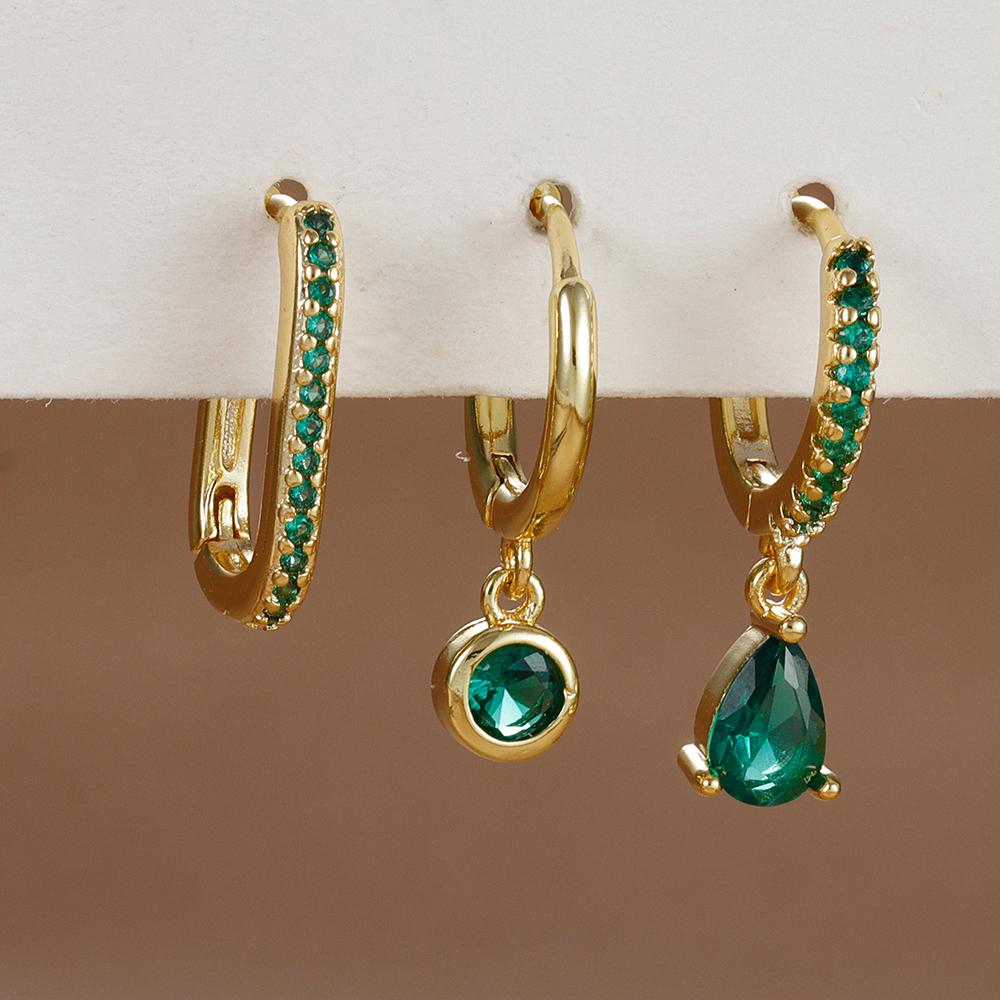 3PCS Fashion Stainless Steel Water Drop Zircon Dangle Earrings Set for Women Gold Plated U-shape Earring Piercing Jewelry