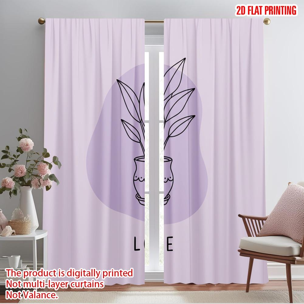 

2pcs 2D flat printing Scene Curtain Plant Pot Love 100% Polyester Fabric Without Electricity Festive Holiday for Classroom 52.50×116.00 CM 2pcs