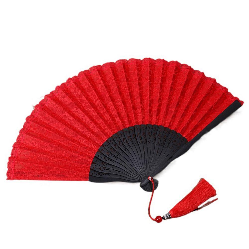 Luxury Portable Folding Fan Fan Tassel Pendent Flowers Pattern Lace Handheld Fans Lightweight Hollow Handle Chinese Fan Party
