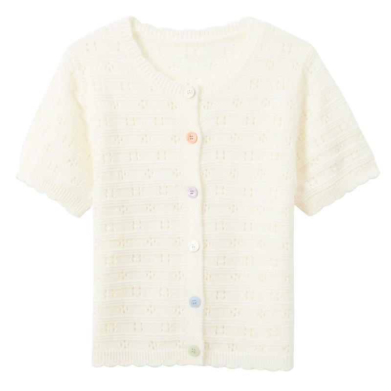 Women s Hollow-out Knit Short-Sleeve Cardigan L