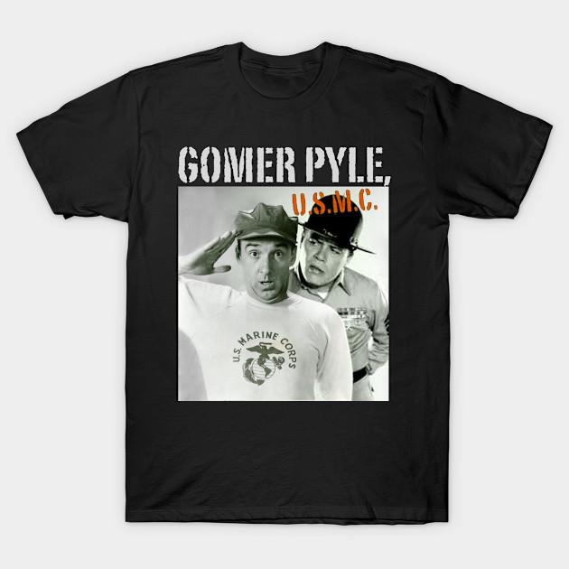 Men Black Print T-shirt Vintage Gomer Pyle No-Cut Transfer Paper Print Cotton Tshirt XL