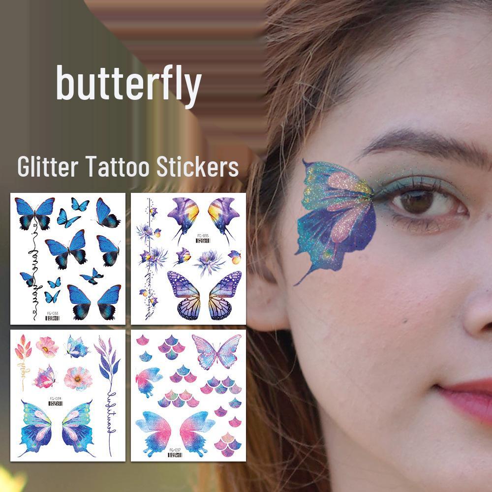 Rikalong Waterproof Glitter Butterfly Tattoo Stickers for Music Festival & Children's Face Makeup