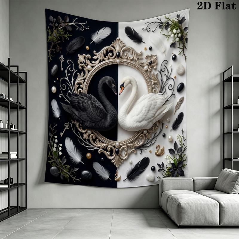 Black&White Swan Wall Tapestry Aesthetic Wall Hanging Printed Fabric Blanket Decorative Tapestries for Bedroom Living Room Home Decor