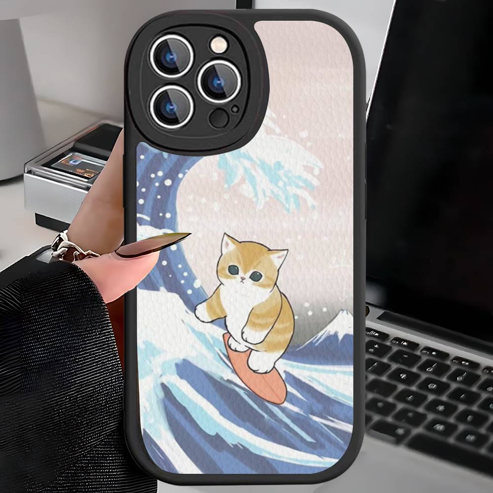 

Mofusand Cat Popular Cute Phone Case For IPhone 16 15 14 13 12 11 Pro Max Plus Leather Shockproof Cover iphone XR