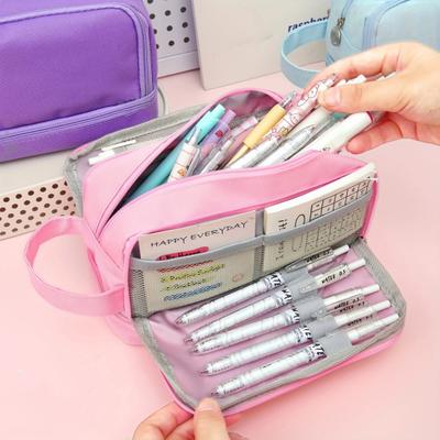 Estuche para lápices de gran capacidad para niñas, con múltiples compartimentos, organizador de artículos de papelería y correa de mano portátil