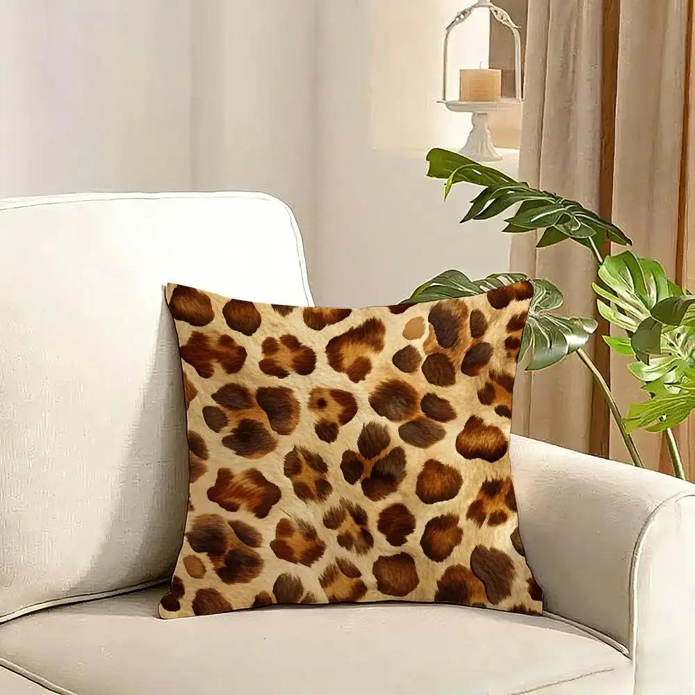 leopard print Cushion Cover Reversible Plush Pillow Cover Soft Fluffy  Home Decor for Sofa Bedroom